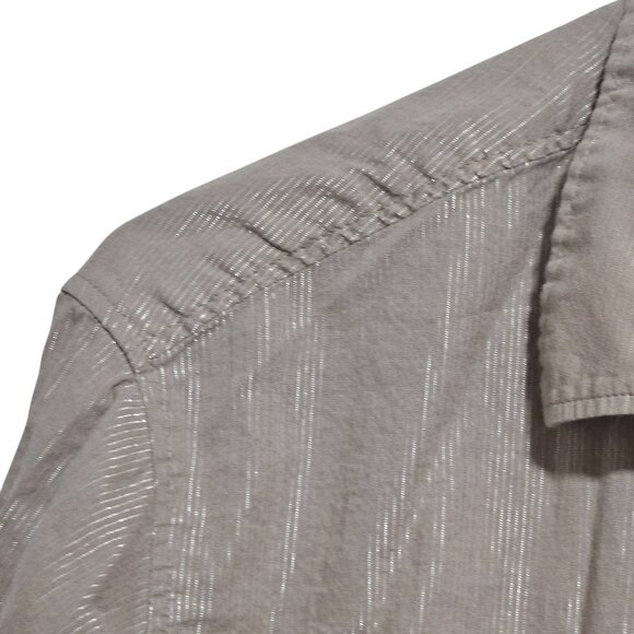Gap Big Shirt Button Front Womens Size Medium Beige Metallic Stripe Long Sleeve - Picture 3 of 7